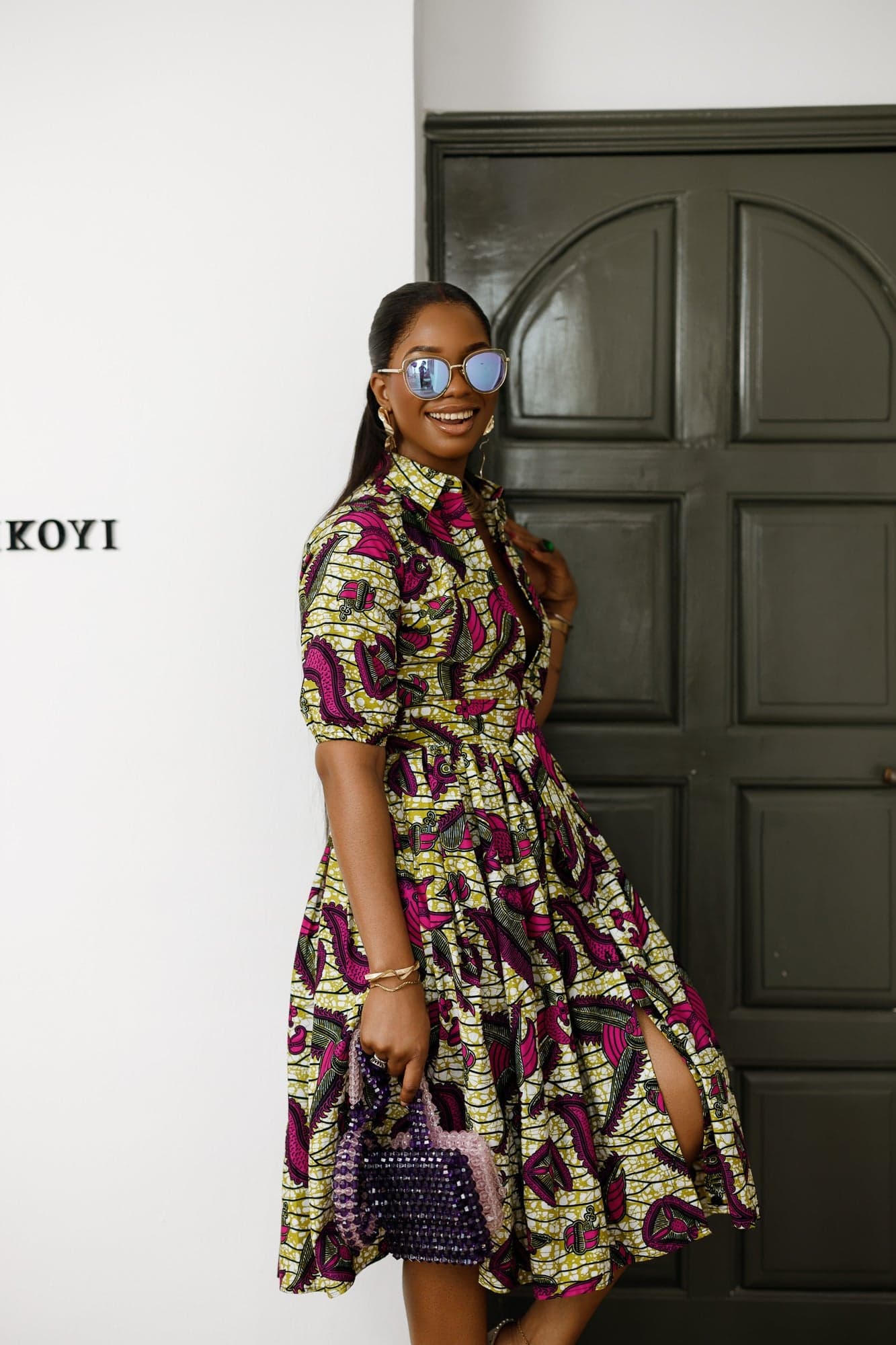 MOREMI AFRICAN PRINT BUTTON DOWN DRESS - 2X-LARGE - Thumbnail 2