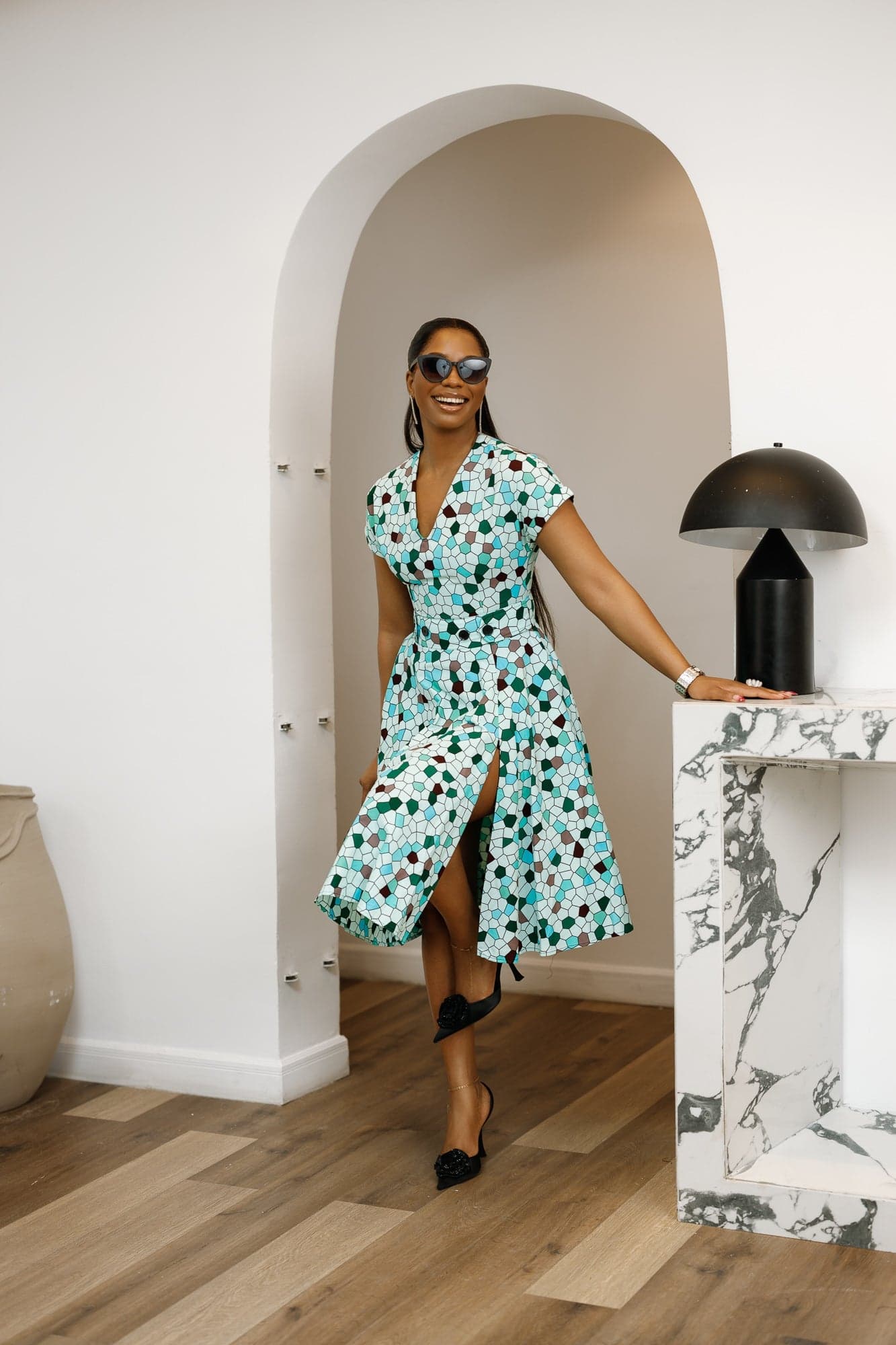 GINA AFRICAN PRINT MIDI DRESS [GEOMETRIC] - 2X-LARGE - Thumbnail 2