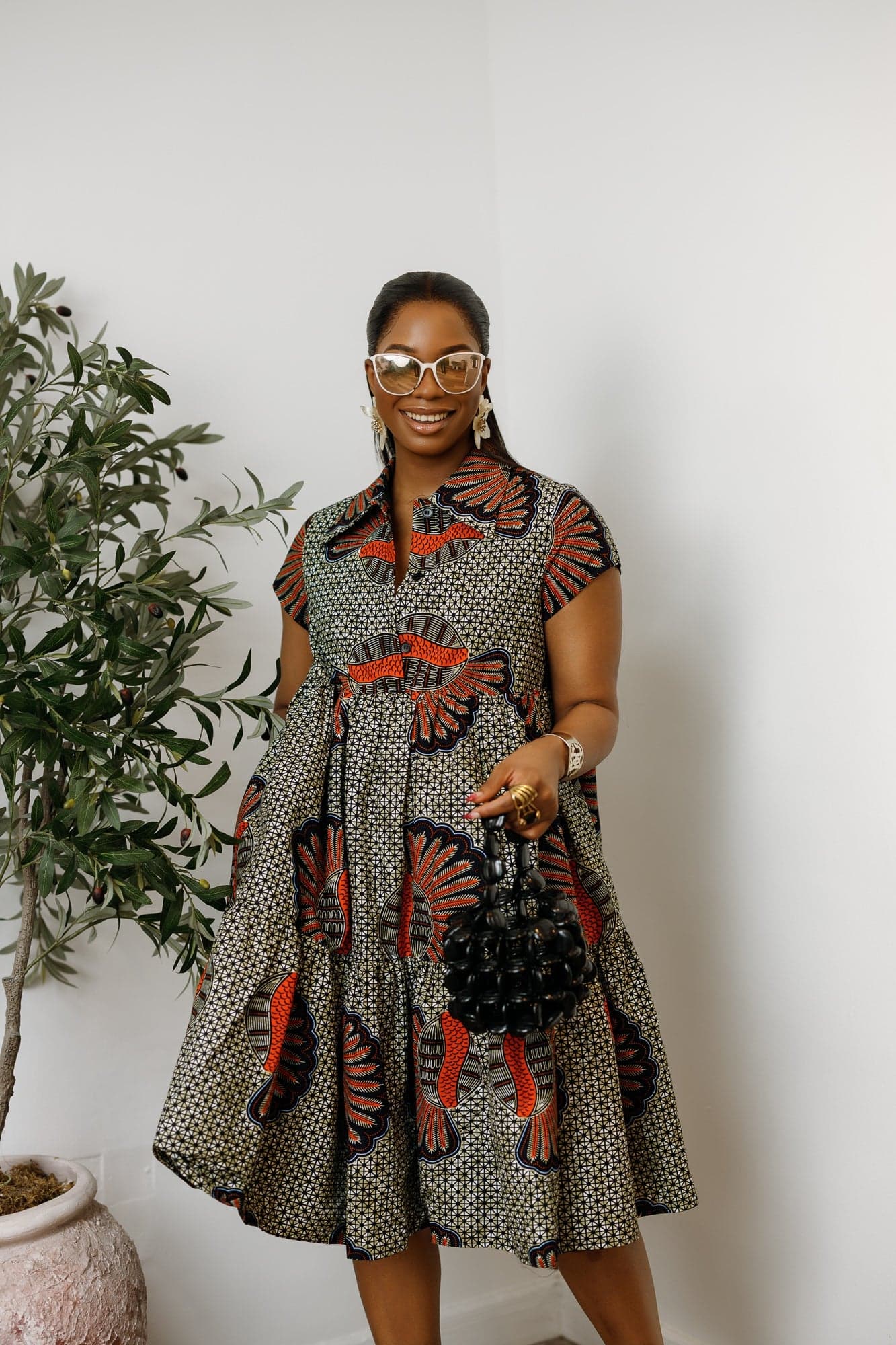 JOLA AFRICAN PRINT TIERED SHIRT DRESS - SMALL - MEDIUM - Image 1