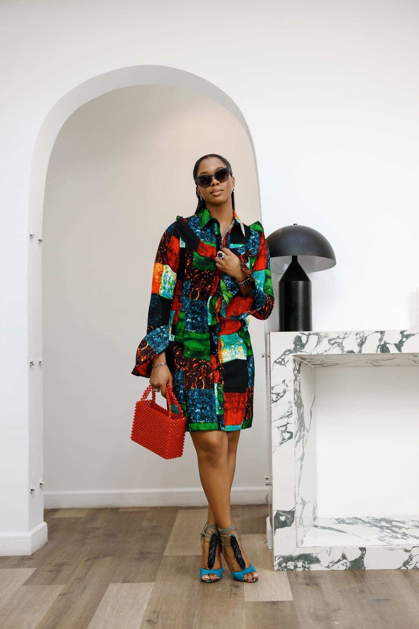 RERE AFRICAN PRINT BUTTON FRONT SHIRT DRESS [MULTICOLOR] - 2X-LARGE - Thumbnail 4