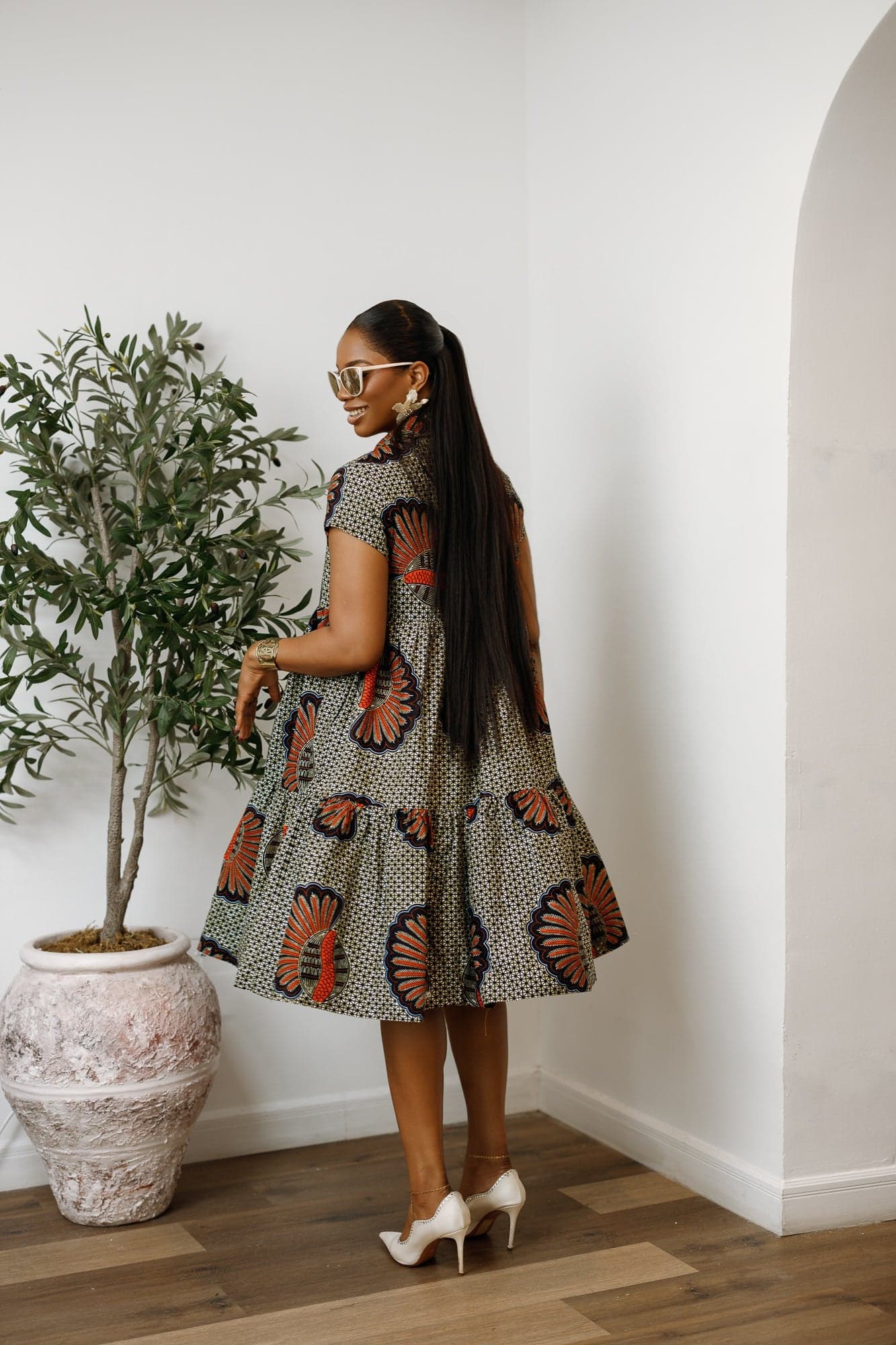 JOLA AFRICAN PRINT TIERED SHIRT DRESS - SMALL - MEDIUM - Thumbnail 4