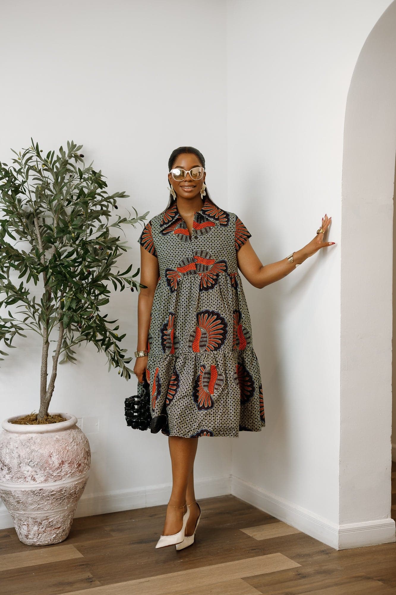 JOLA AFRICAN PRINT TIERED SHIRT DRESS - SMALL - MEDIUM - Thumbnail 3