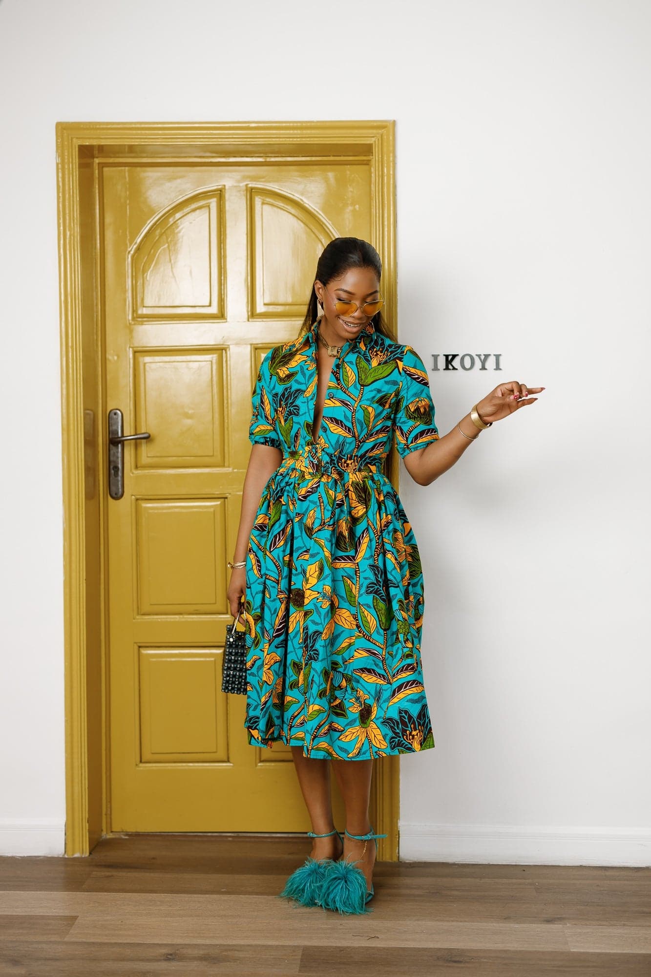 MOREMI AFRICAN PRINT BUTTON DOWN DRESS [MULTICOLOR] - SMALL - Thumbnail 4
