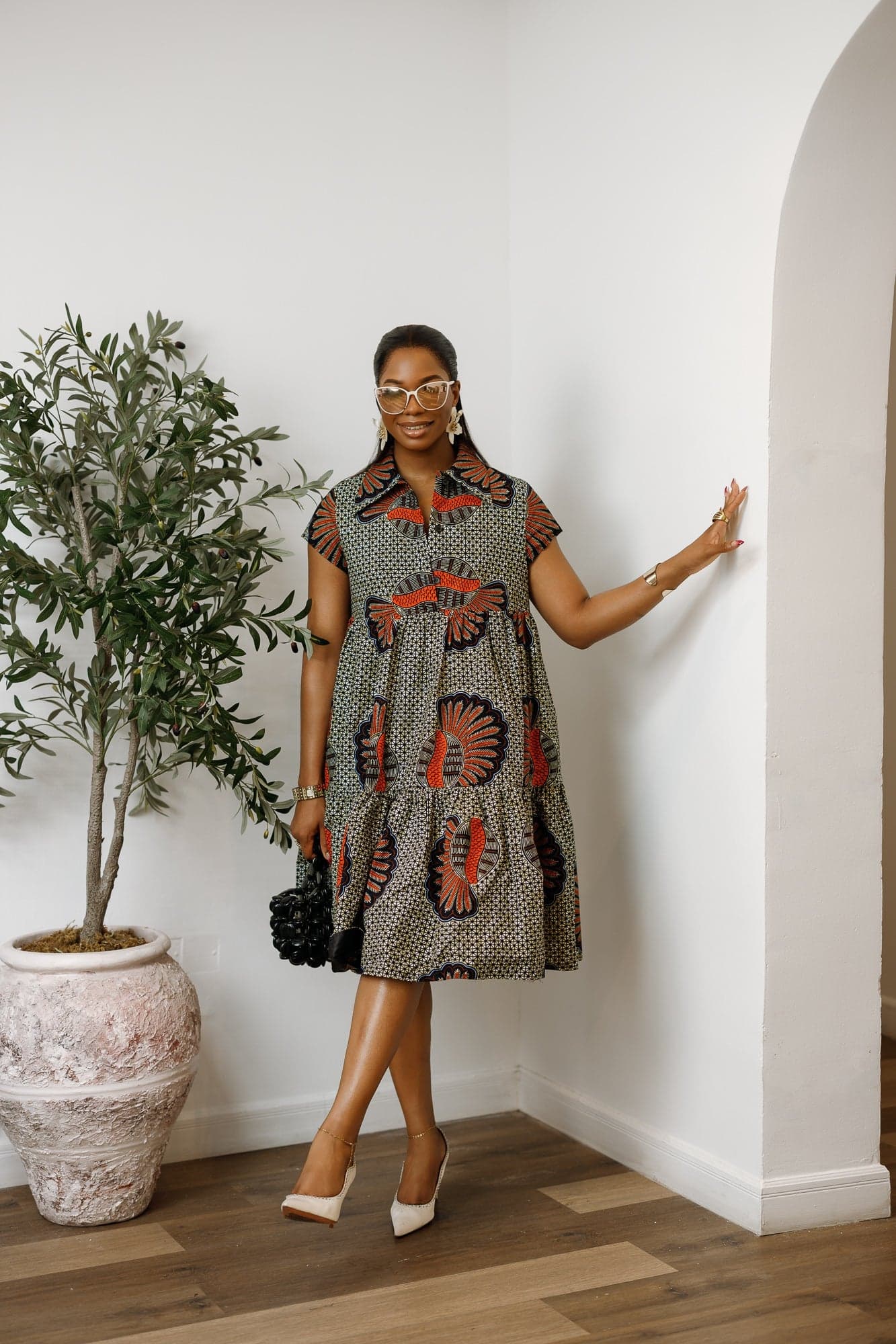 JOLA AFRICAN PRINT TIERED SHIRT DRESS - LARGE - 1X-LARGE - Thumbnail 2