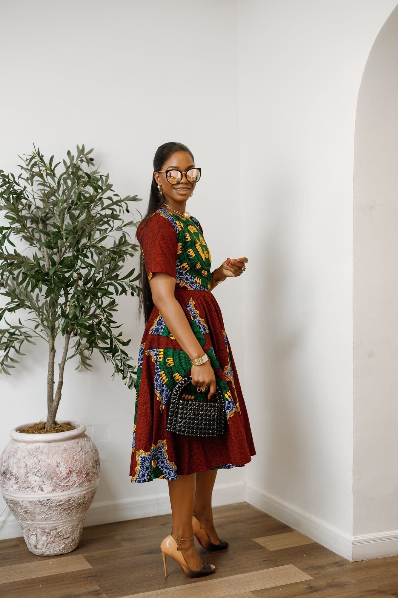 MARIAMA AFRICAN PRINT MIDI DRESS [GREEN] - 1X-LARGE - Thumbnail 4