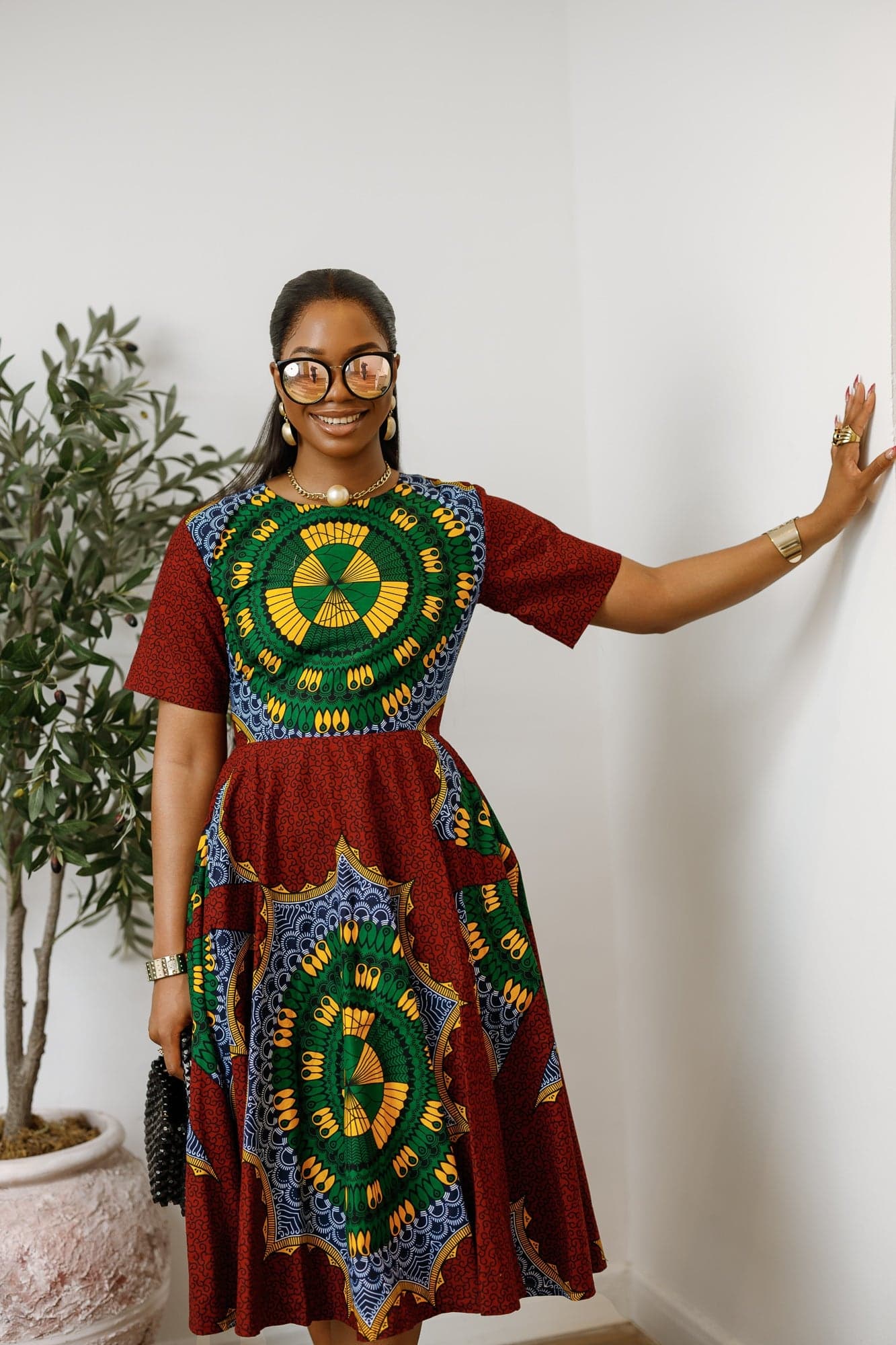 MARIAMA AFRICAN PRINT MIDI DRESS [GREEN] - 1X-LARGE - Thumbnail 2