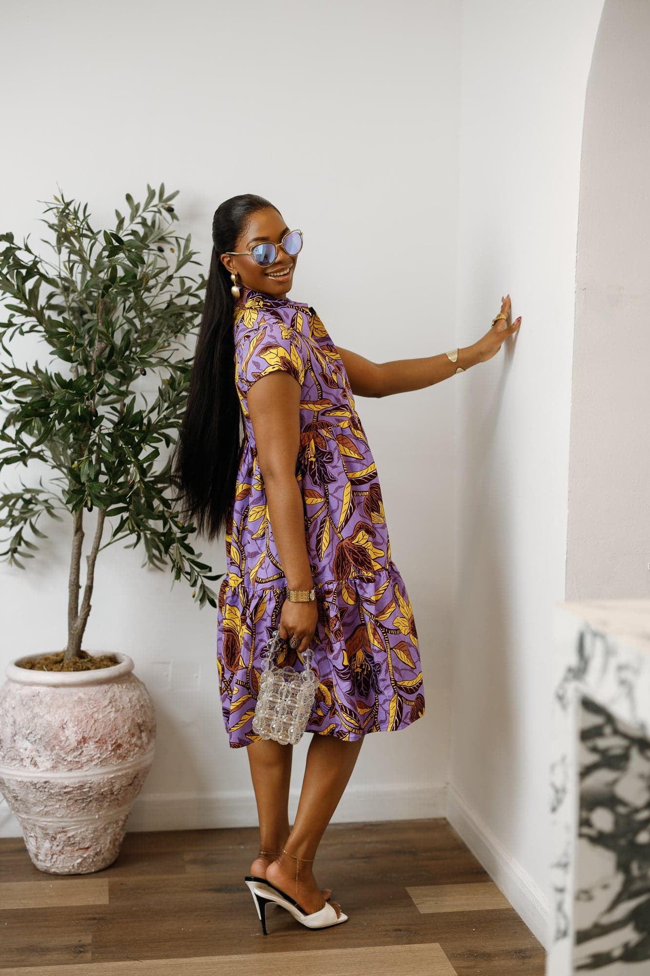 JOLA AFRICAN PRINT TIERED SHIRT DRESS [MULTICOLOR] - LARGE - 1X-LARGE - Thumbnail 3