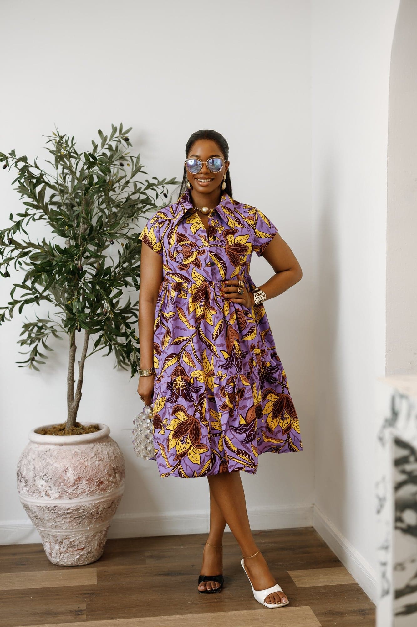 JOLA AFRICAN PRINT TIERED SHIRT DRESS [MULTICOLOR] - 2X-LARGE - 3X-LARGE - Thumbnail 2