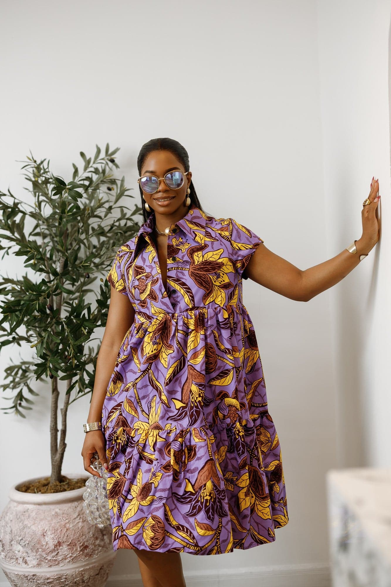 JOLA AFRICAN PRINT TIERED SHIRT DRESS [MULTICOLOR] - LARGE - 1X-LARGE - Image 1