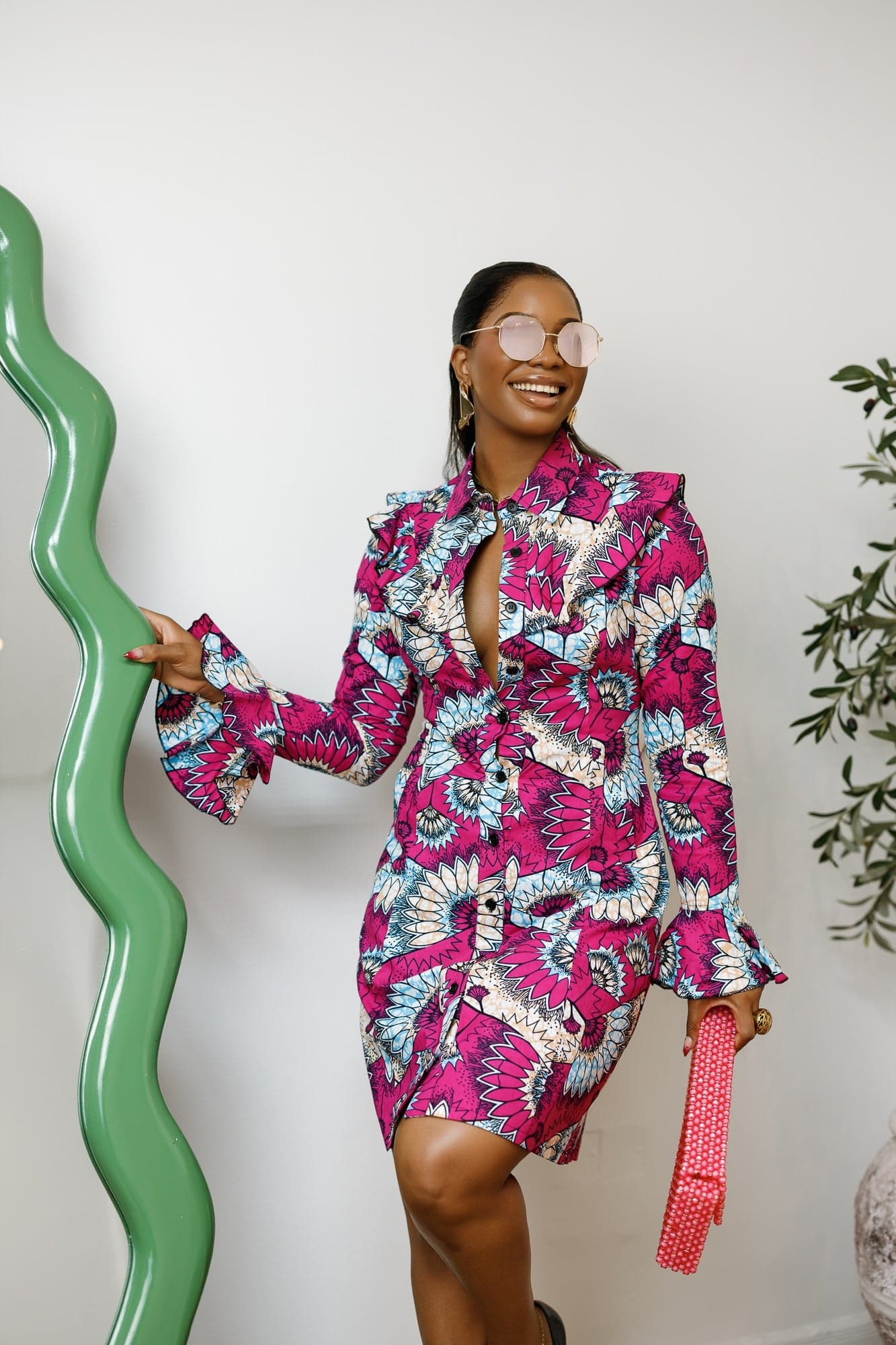 RERE AFRICAN PRINT BUTTON FRONT SHIRT DRESS - 2X-LARGE - Image 1