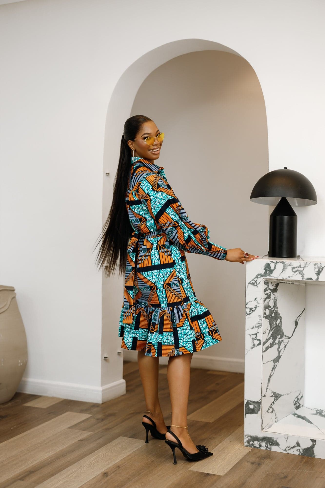 JUMOKE AFRICAN PRINT RUFFLE HEM SHIRT DRESS [MULTICOLOR] - SMALL - Thumbnail 4