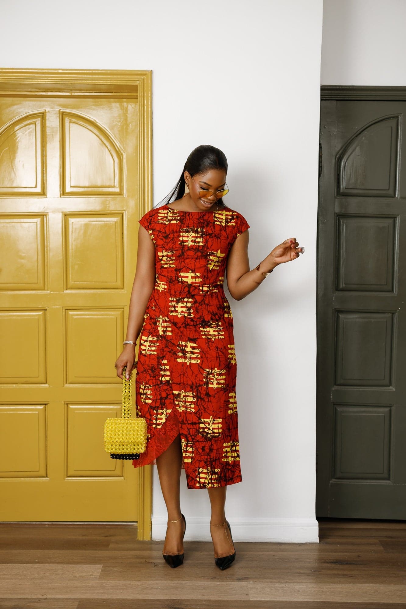 VICTORIA AFRICAN PRINT CAP SLEEVE MIDI DRESS - 2X-LARGE - Thumbnail 2