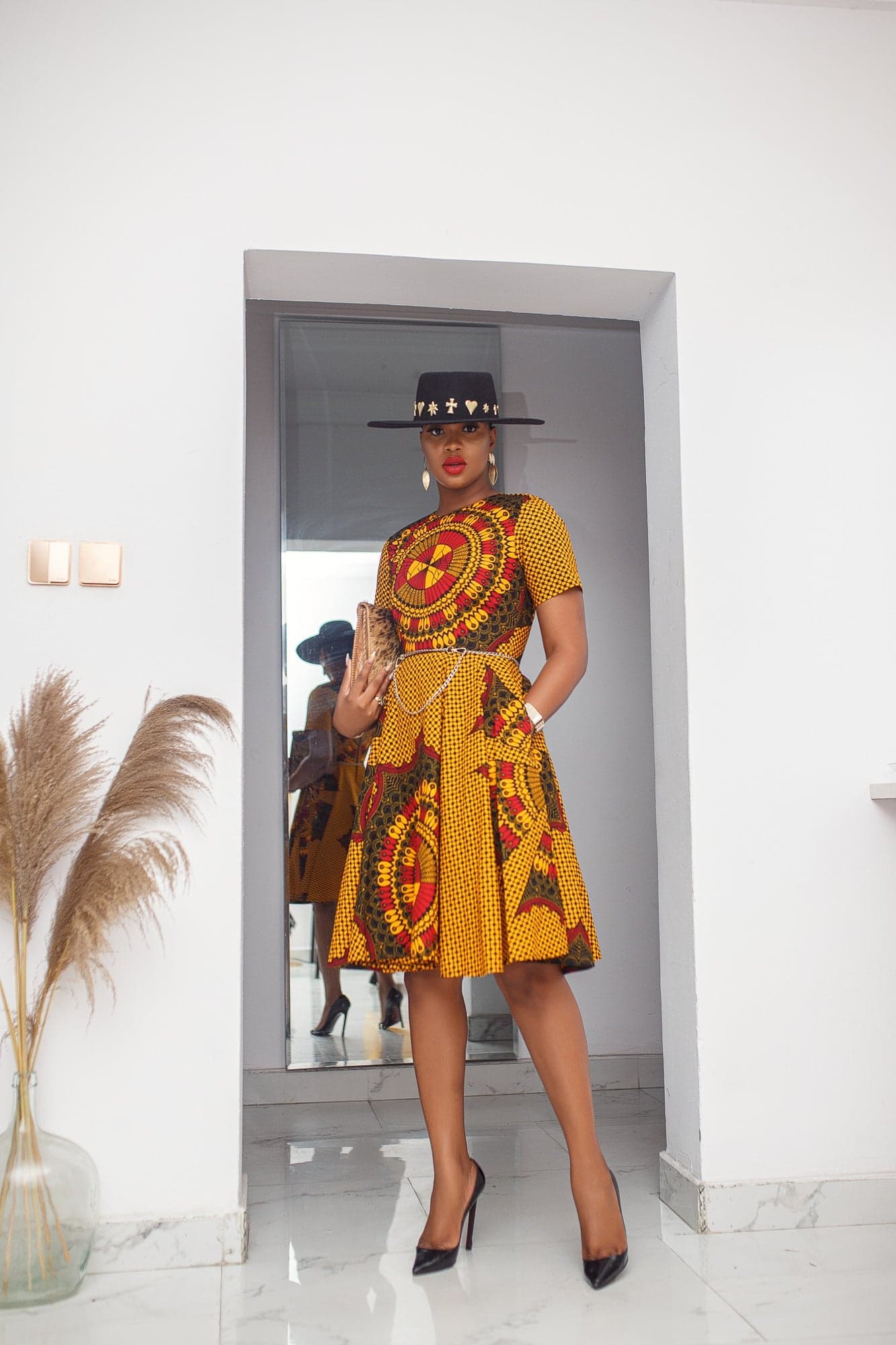 MARIAMA AFRICAN PRINT MIDI DRESS [ORANGE] - MEDIUM - Thumbnail 3