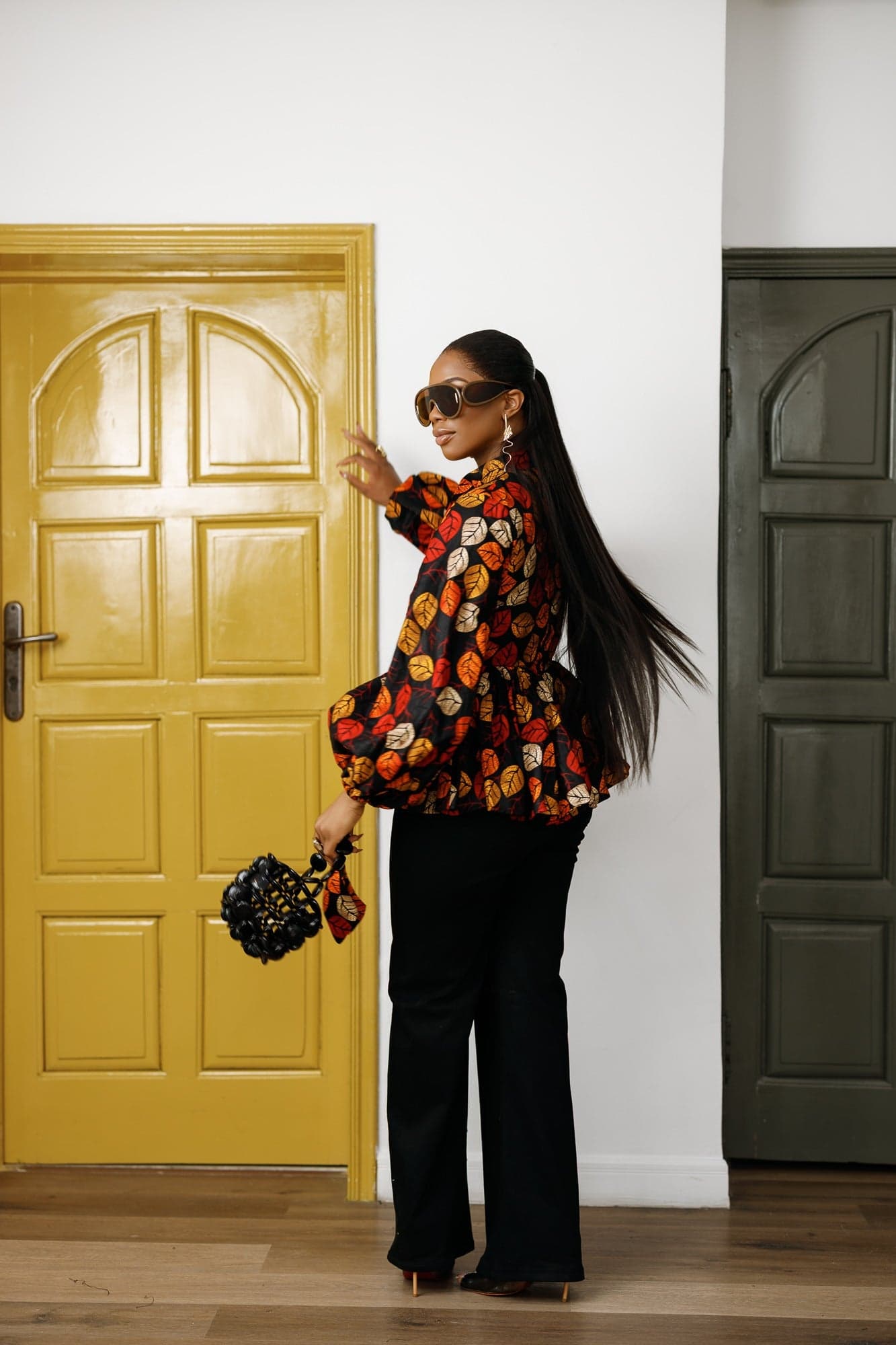 BIBI AFRICAN PRINT TIE NECK PEPLUM TOP [FLORAL] - LARGE - Thumbnail 4