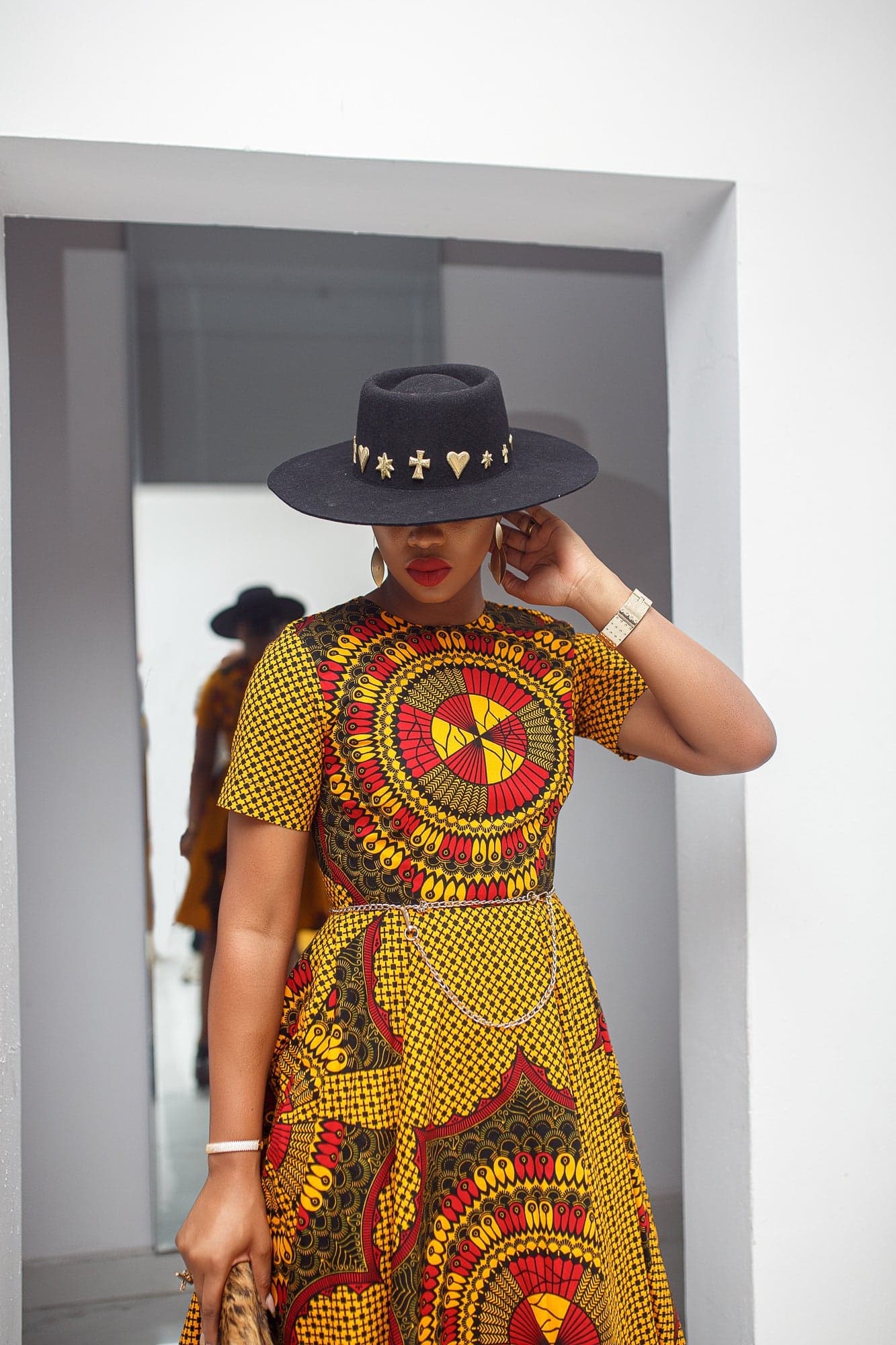 MARIAMA AFRICAN PRINT MIDI DRESS [ORANGE] - 1X-LARGE - Thumbnail 2