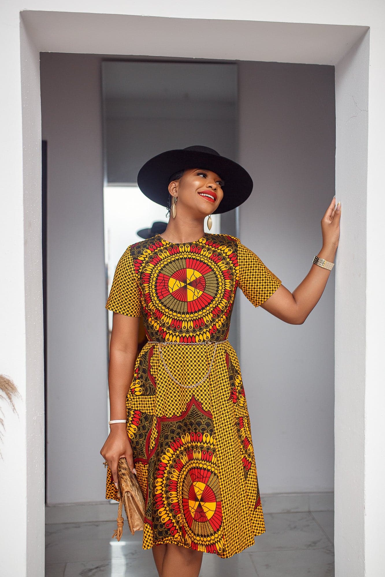 MARIAMA AFRICAN PRINT MIDI DRESS [ORANGE] - MEDIUM - Thumbnail 4