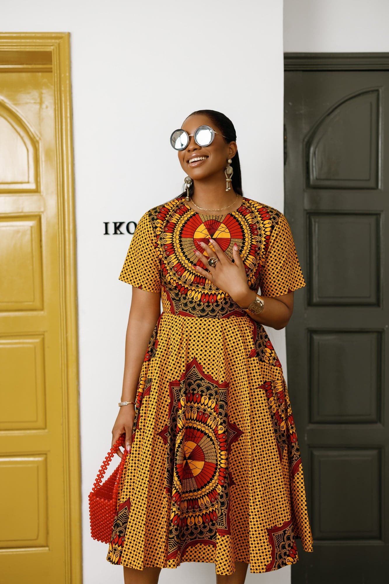 MARIAMA AFRICAN PRINT MIDI DRESS [ORANGE] - MEDIUM - Image 1