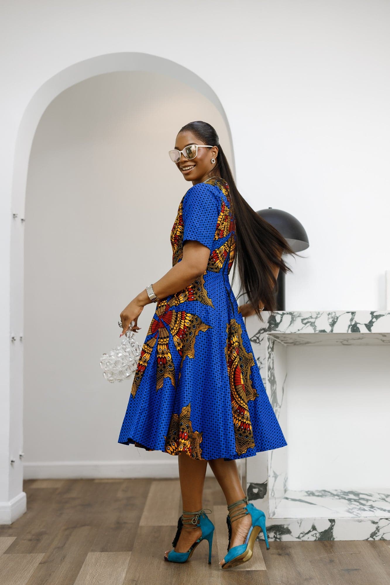 MARIAMA AFRICAN PRINT MIDI DRESS [BLUE] - 3X-LARGE - Thumbnail 7