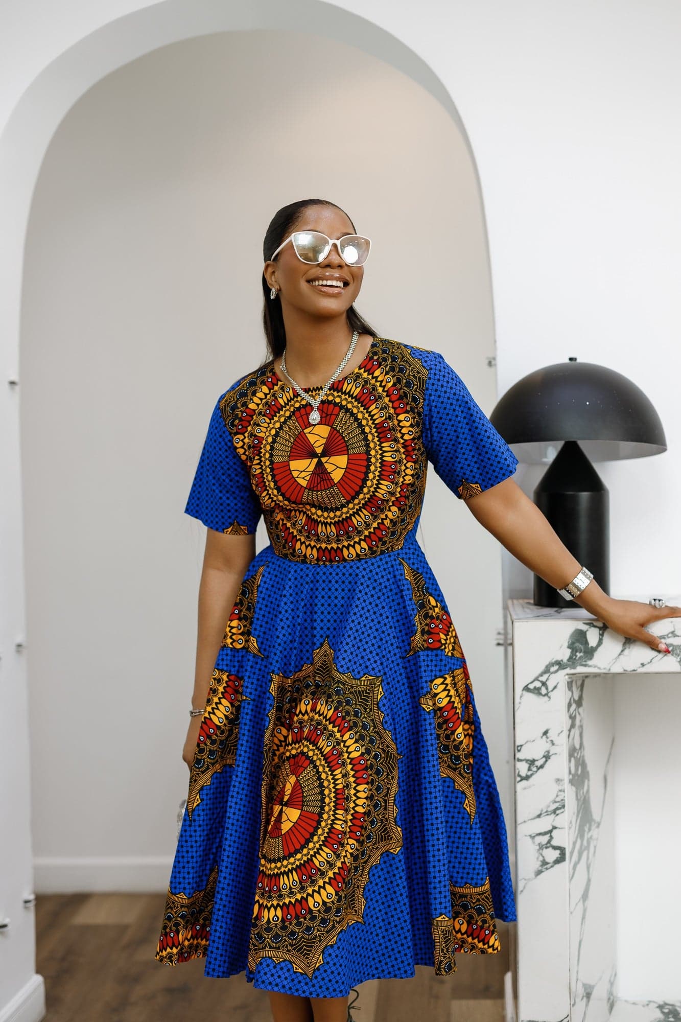 MARIAMA AFRICAN PRINT MIDI DRESS [BLUE] - LARGE - Image 1