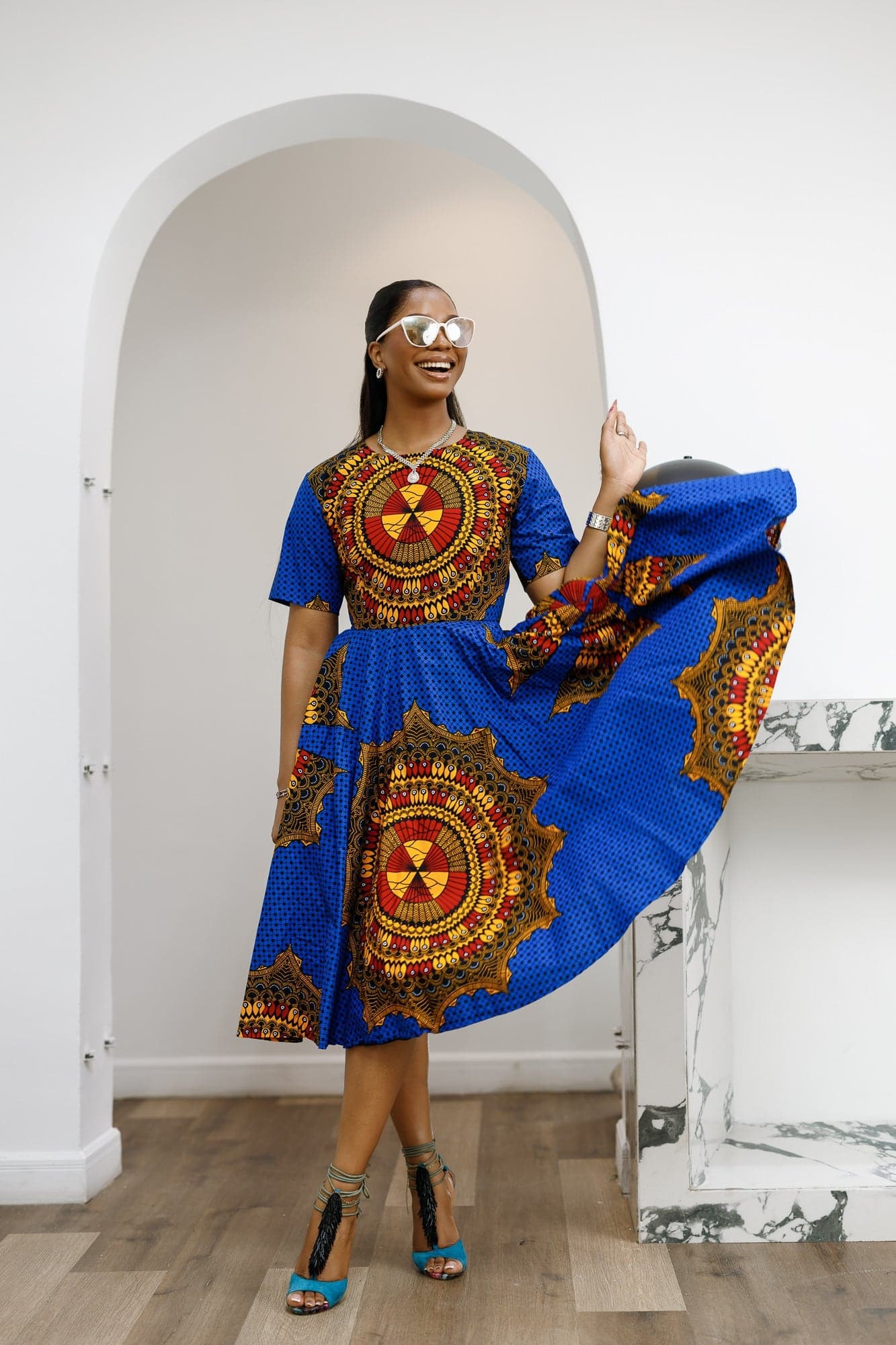 MARIAMA AFRICAN PRINT MIDI DRESS [BLUE] - SMALL - Thumbnail 5