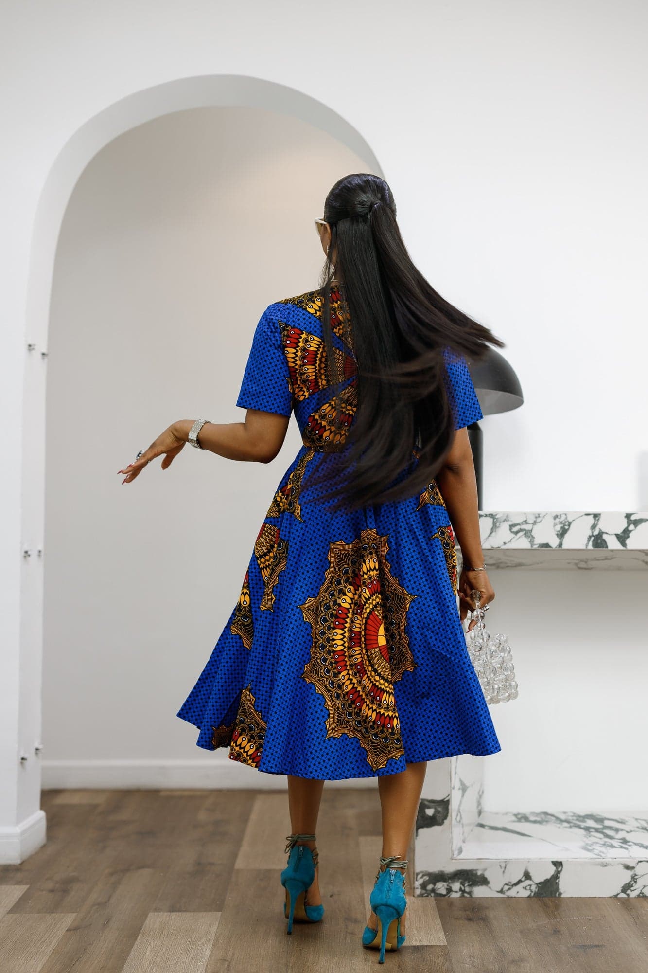 MARIAMA AFRICAN PRINT MIDI DRESS [BLUE] - LARGE - Thumbnail 6