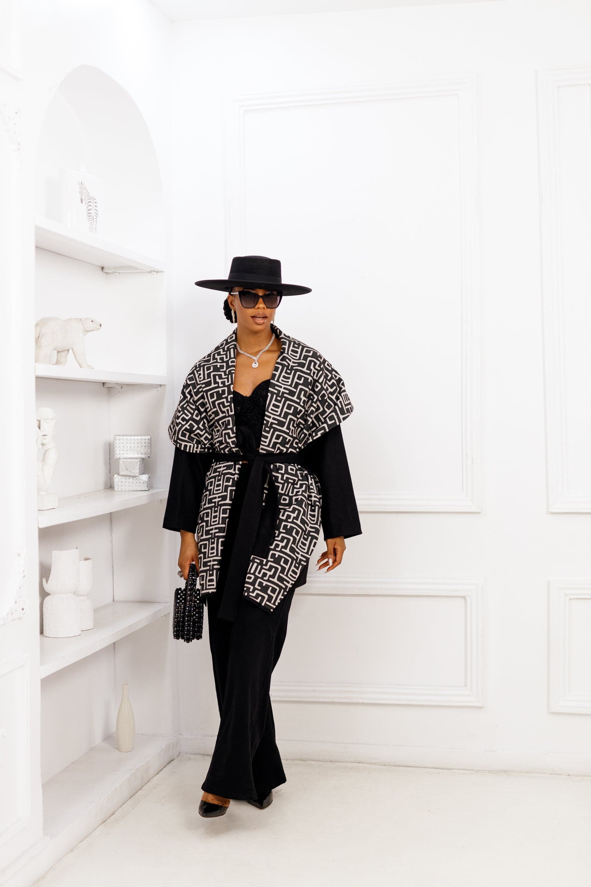 DONNA AFRICAN PRINT WOOL PONCHO [BLACK]----FINAL SALE - LARGE - 1X-LARGE - Thumbnail 3