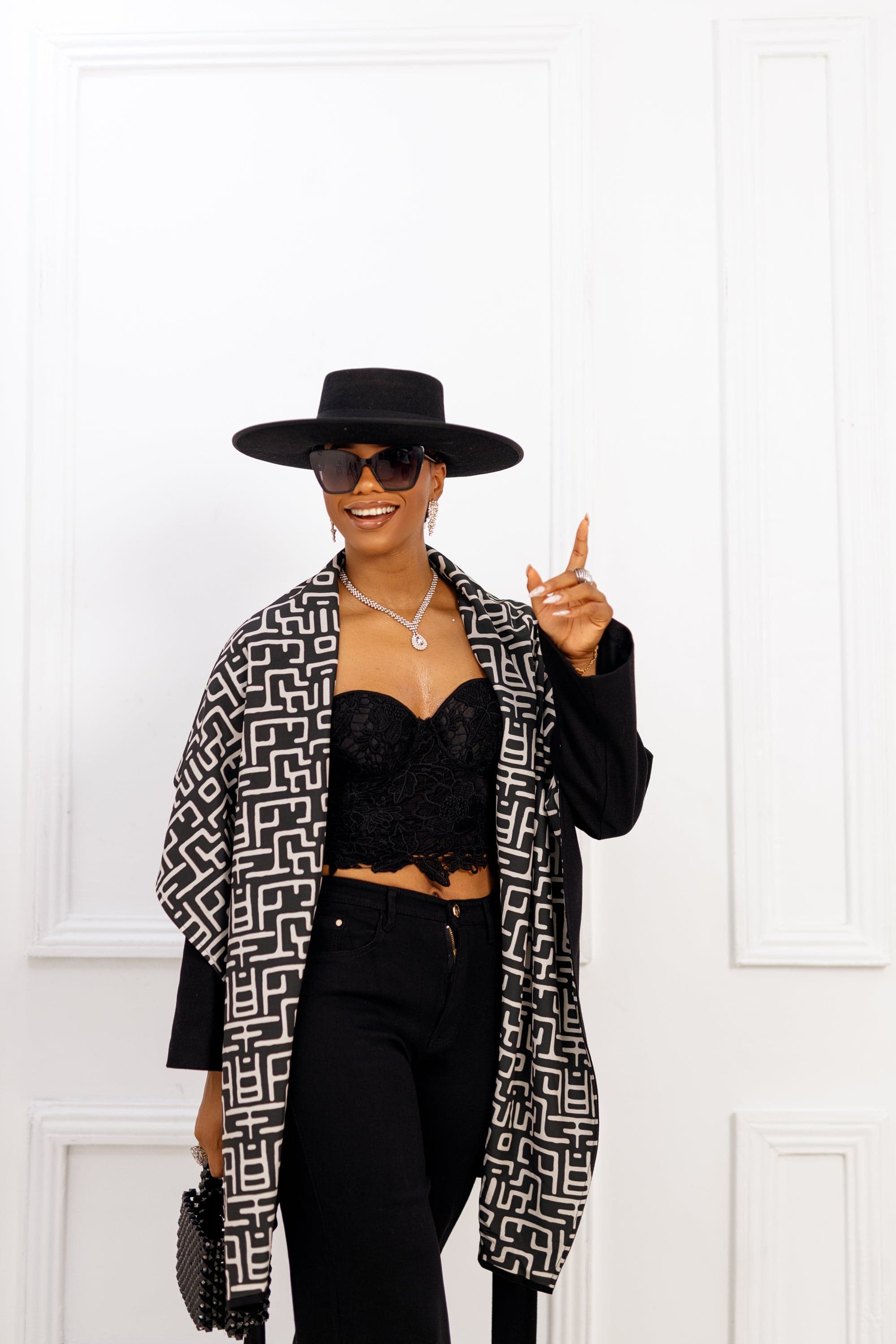 DONNA AFRICAN PRINT WOOL PONCHO [BLACK]----FINAL SALE - SMALL - MEDIUM - Thumbnail 2