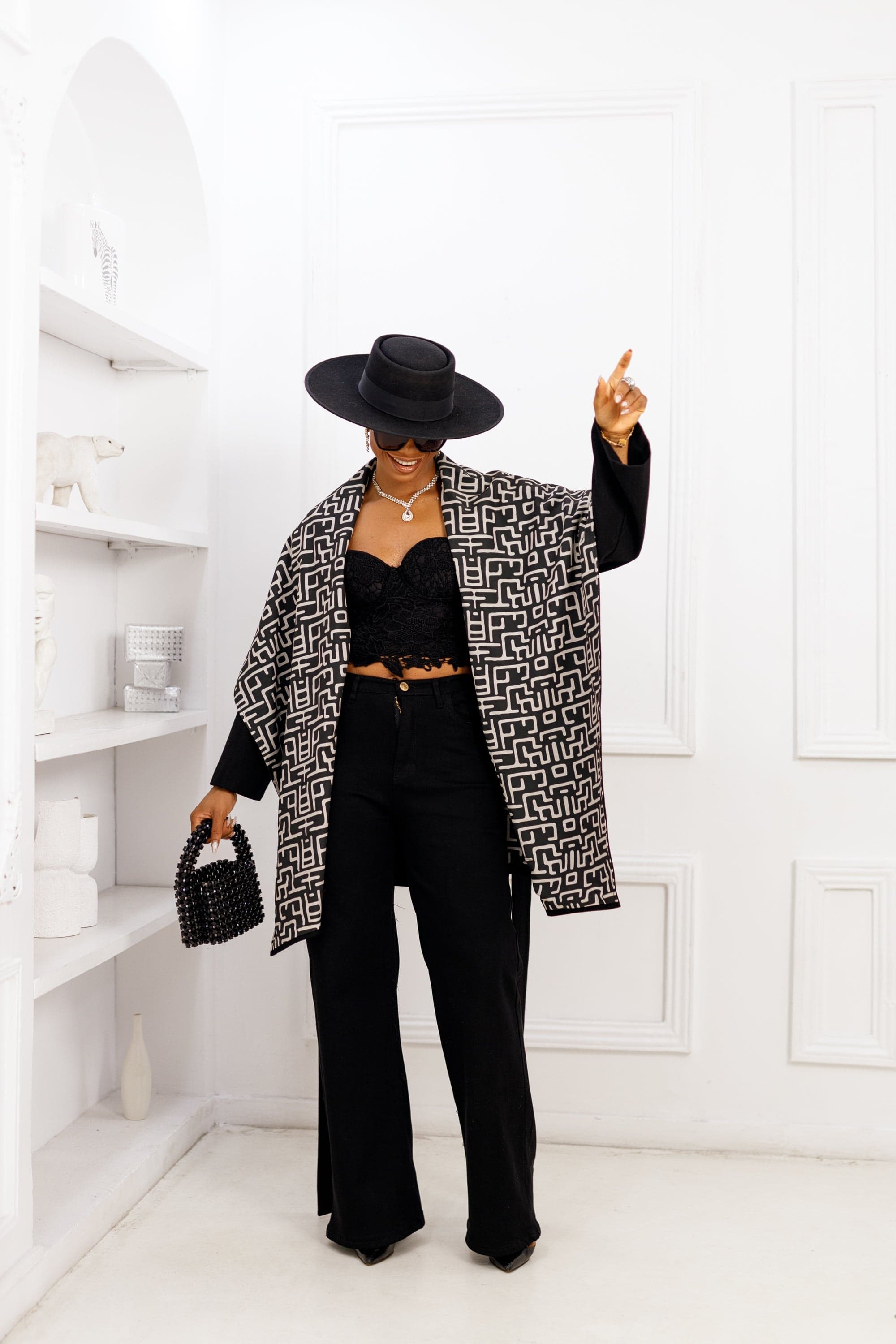 DONNA AFRICAN PRINT WOOL PONCHO [BLACK]----FINAL SALE - LARGE - 1X-LARGE - Image 1