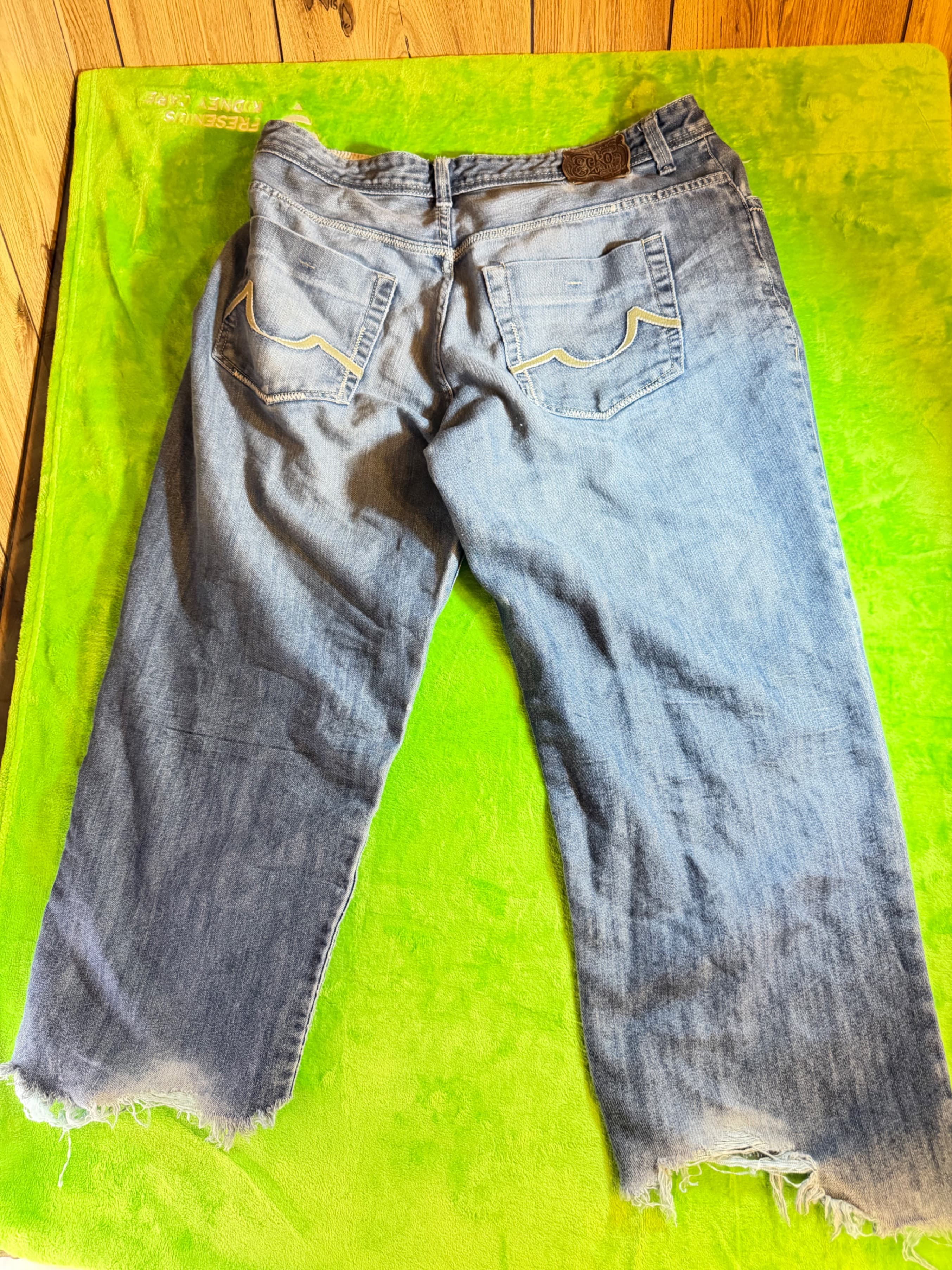 Ecko Unltd Baggy Fit Mens Jeans Y2K Distressed Frayed Hem Light Wash Denim 36 - Thumbnail 2