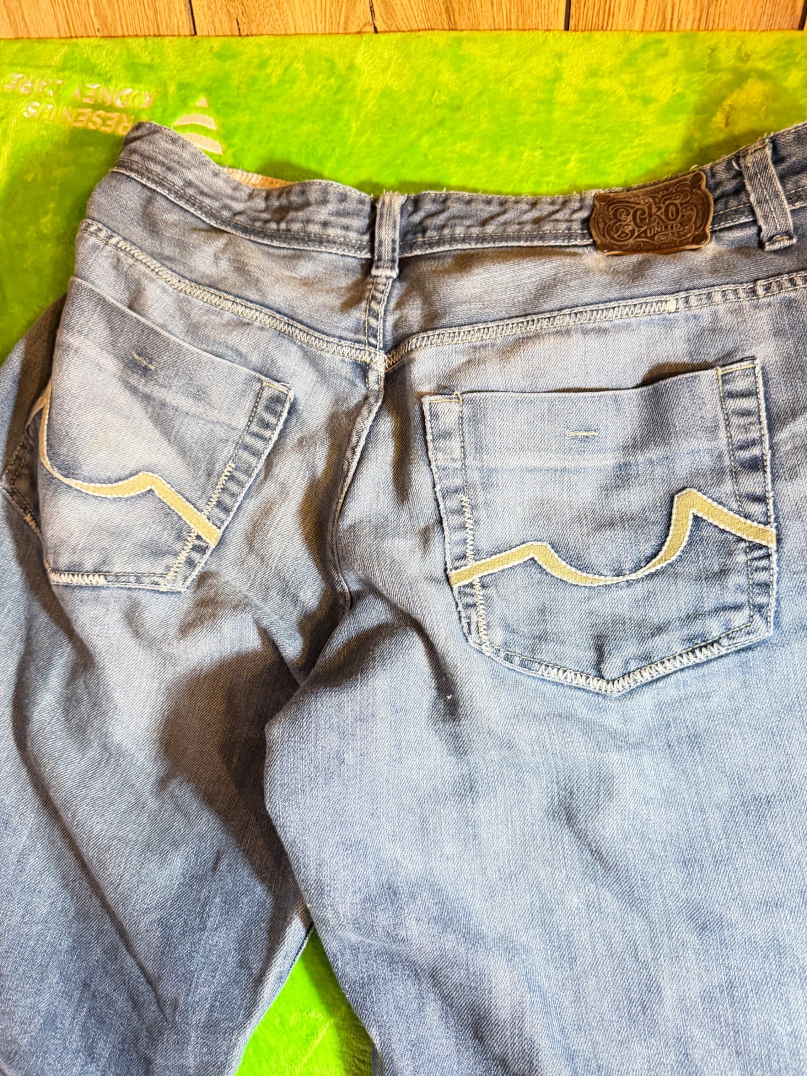 Ecko Unltd Baggy Fit Mens Jeans Y2K Distressed Frayed Hem Light Wash Denim 36 - Thumbnail 7