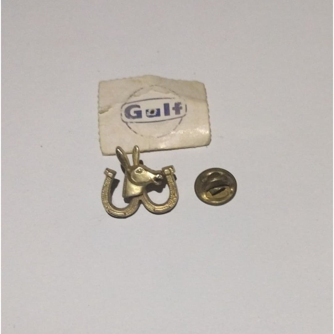 Vintage 1960s GULF Oil Gasoline Donkey/Horseshoe - DEMOCRATIC PARTY Lapel Pin - Thumbnail 3