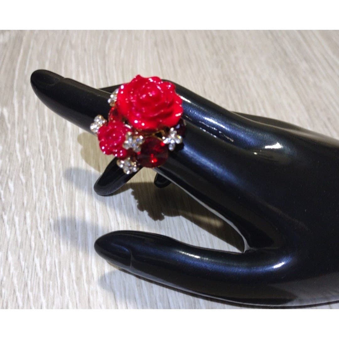 Oversize Rose - Gold Plated - Adjustable Floral Statement Ring - New - Image 1