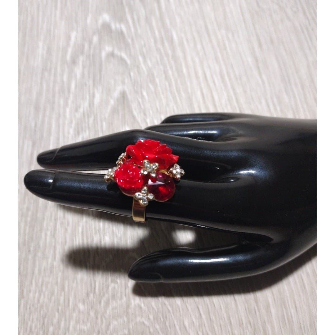 Oversize Rose - Gold Plated - Adjustable Floral Statement Ring - New - Thumbnail 9