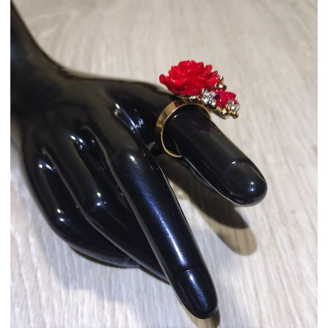 Oversize Rose - Gold Plated - Adjustable Floral Statement Ring - New - Thumbnail 2