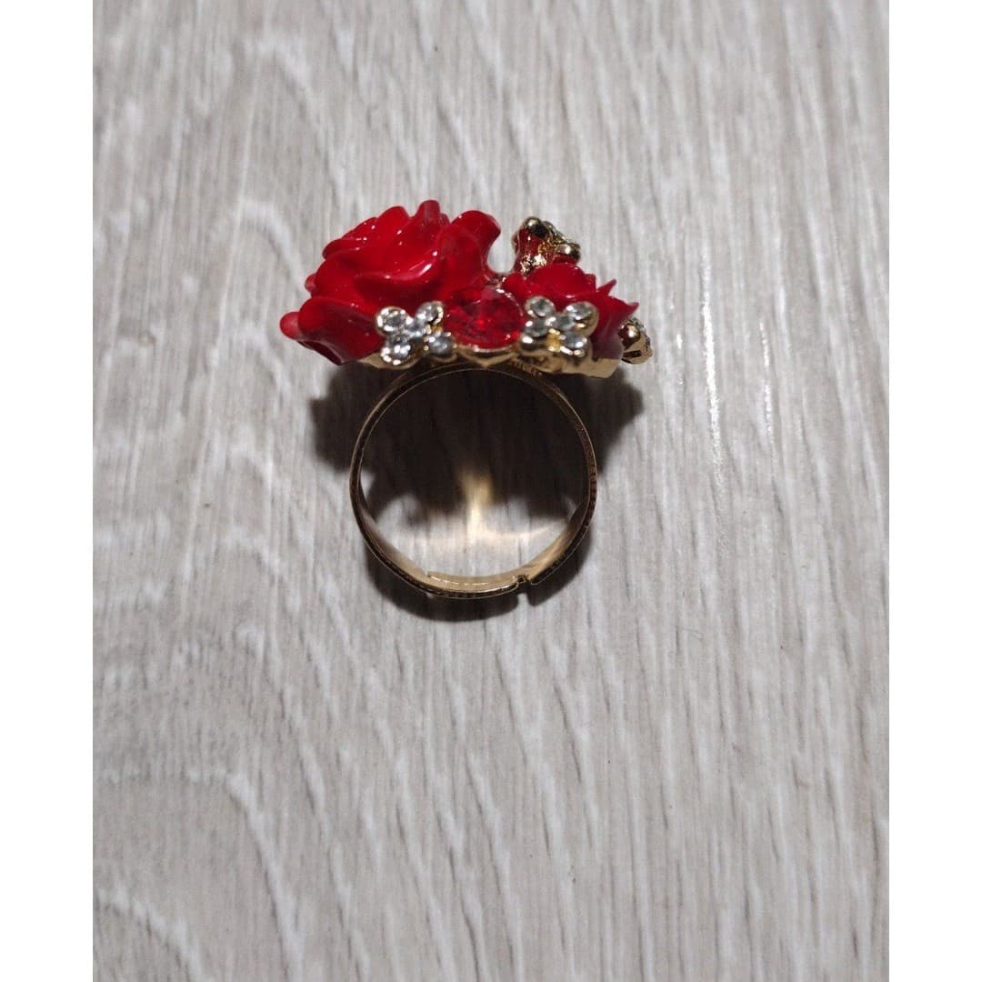 Oversize Rose - Gold Plated - Adjustable Floral Statement Ring - New - Thumbnail 4