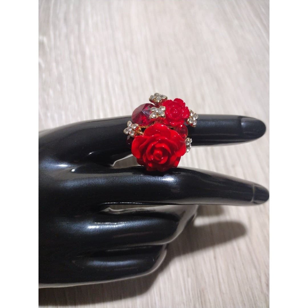 Oversize Rose - Gold Plated - Adjustable Floral Statement Ring - New - Thumbnail 8
