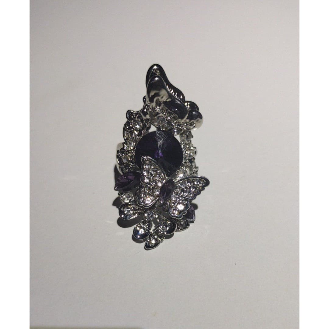 Butterfly Statement Ring - Amethyst Purple Stone - Adjustable Costume Jewelry - Image 1