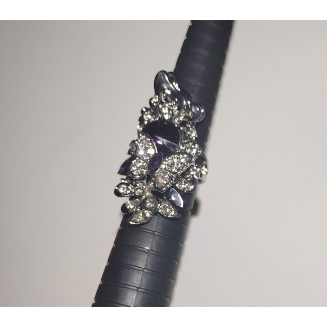 Butterfly Statement Ring - Amethyst Purple Stone - Adjustable Costume Jewelry - Thumbnail 9