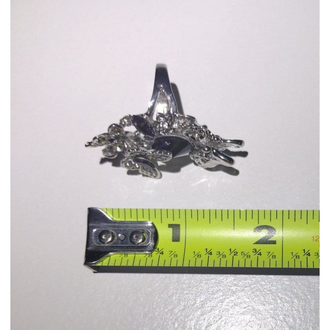 Butterfly Statement Ring - Amethyst Purple Stone - Adjustable Costume Jewelry - Thumbnail 10