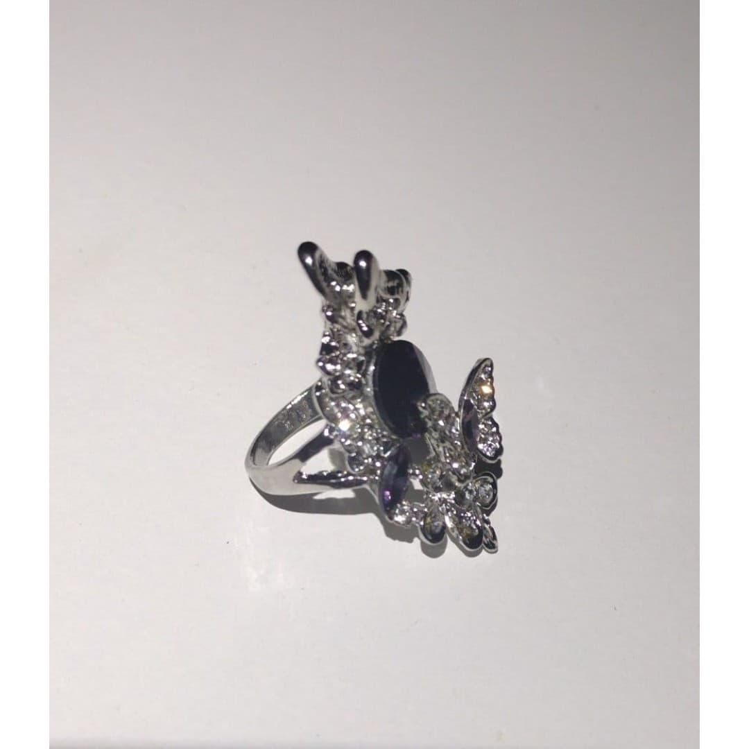 Butterfly Statement Ring - Amethyst Purple Stone - Adjustable Costume Jewelry - Thumbnail 5