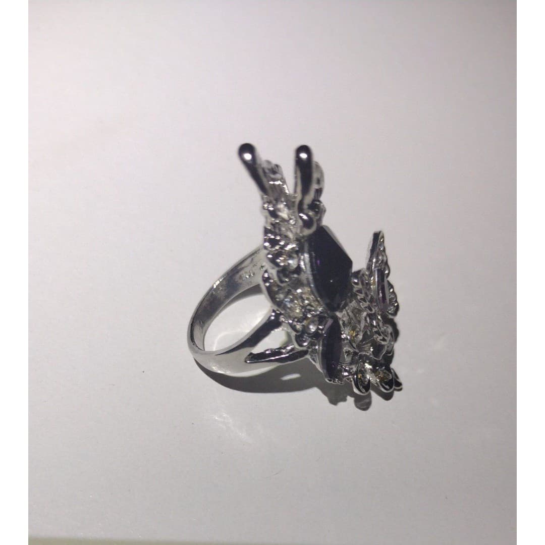 Butterfly Statement Ring - Amethyst Purple Stone - Adjustable Costume Jewelry - Thumbnail 6