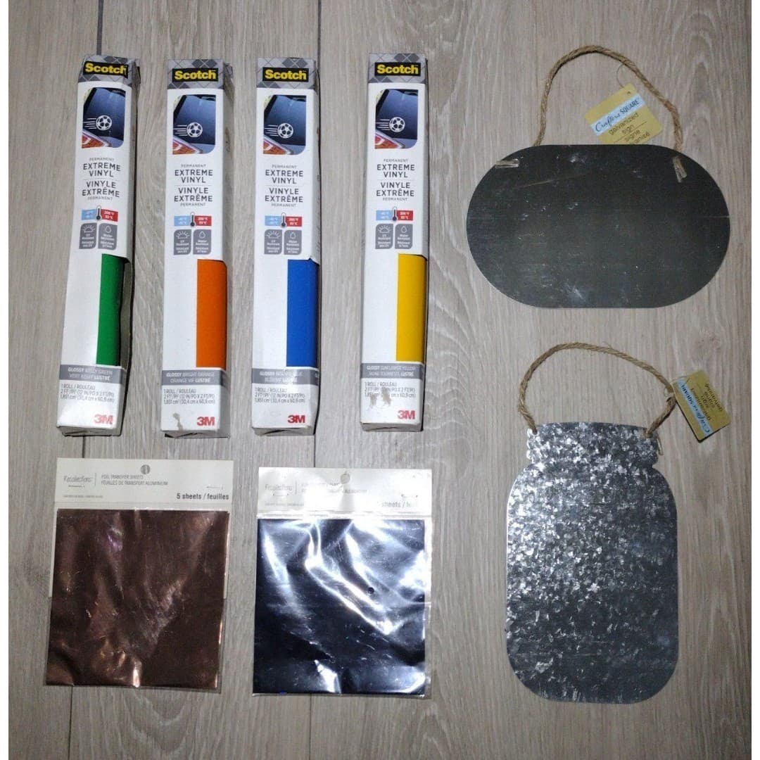 Craft Bundle - Vinyl Rolles(4), Foil Transfer Sheets(2pks), Galvanized Signs(2) - Image 1