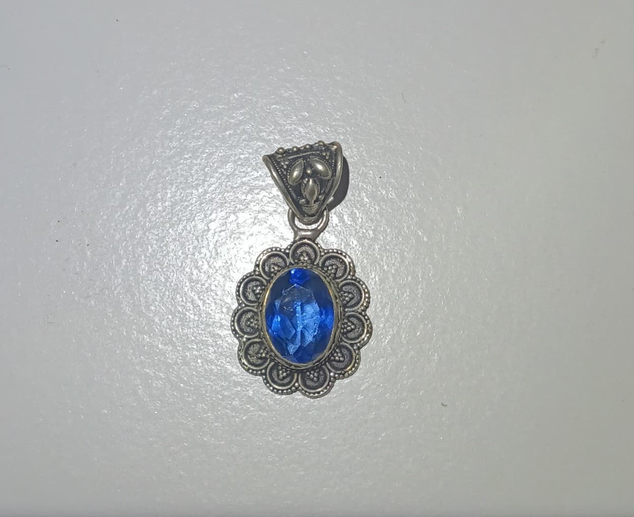 Vintage Looking | 925 Sterling Silver | Blue Sapphire Color | Filigree Pendant - Image 1