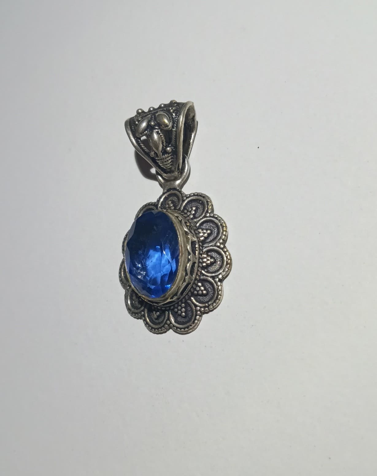 Vintage Looking | 925 Sterling Silver | Blue Sapphire Color | Filigree Pendant - Thumbnail 2