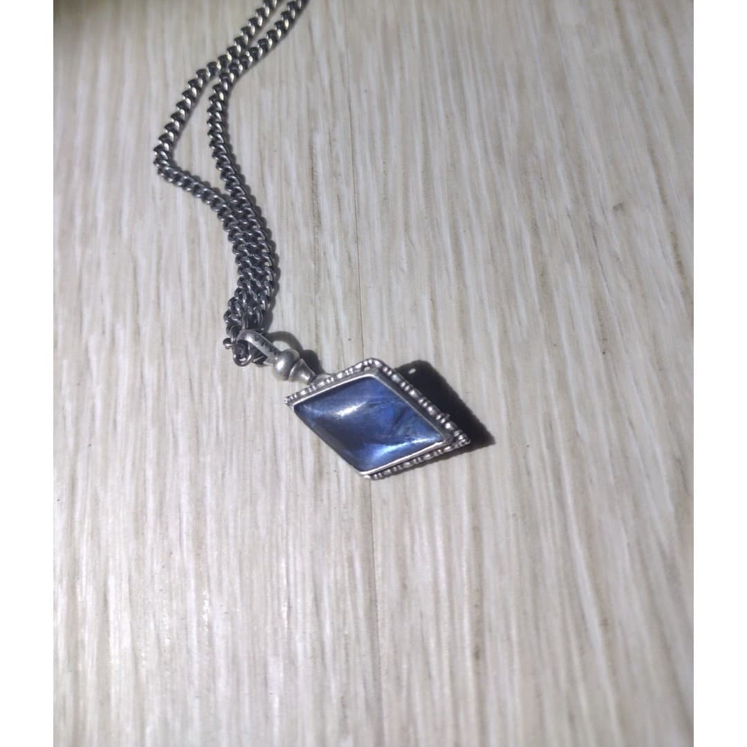 Art Deco - British Morpho Butterfly Wing Sterling Silver Diamond Shap Necklace - Image 1