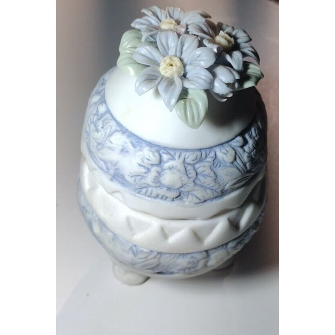 Hermitage Pottery Porcelain Egg Shaped Trinket Box Jewelry Holder - Thumbnail 5