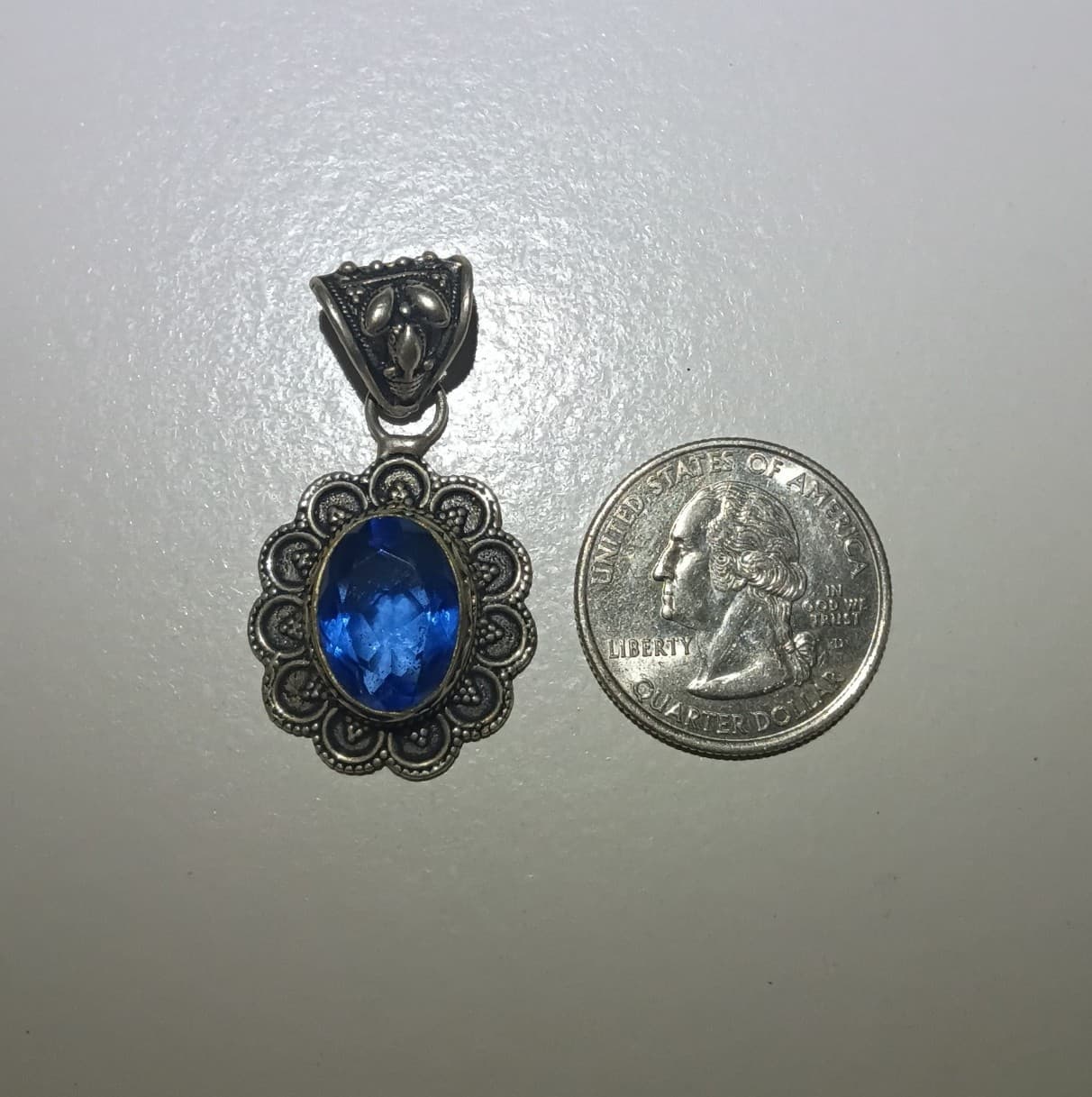 Vintage Looking | 925 Sterling Silver | Blue Sapphire Color | Filigree Pendant - Thumbnail 6