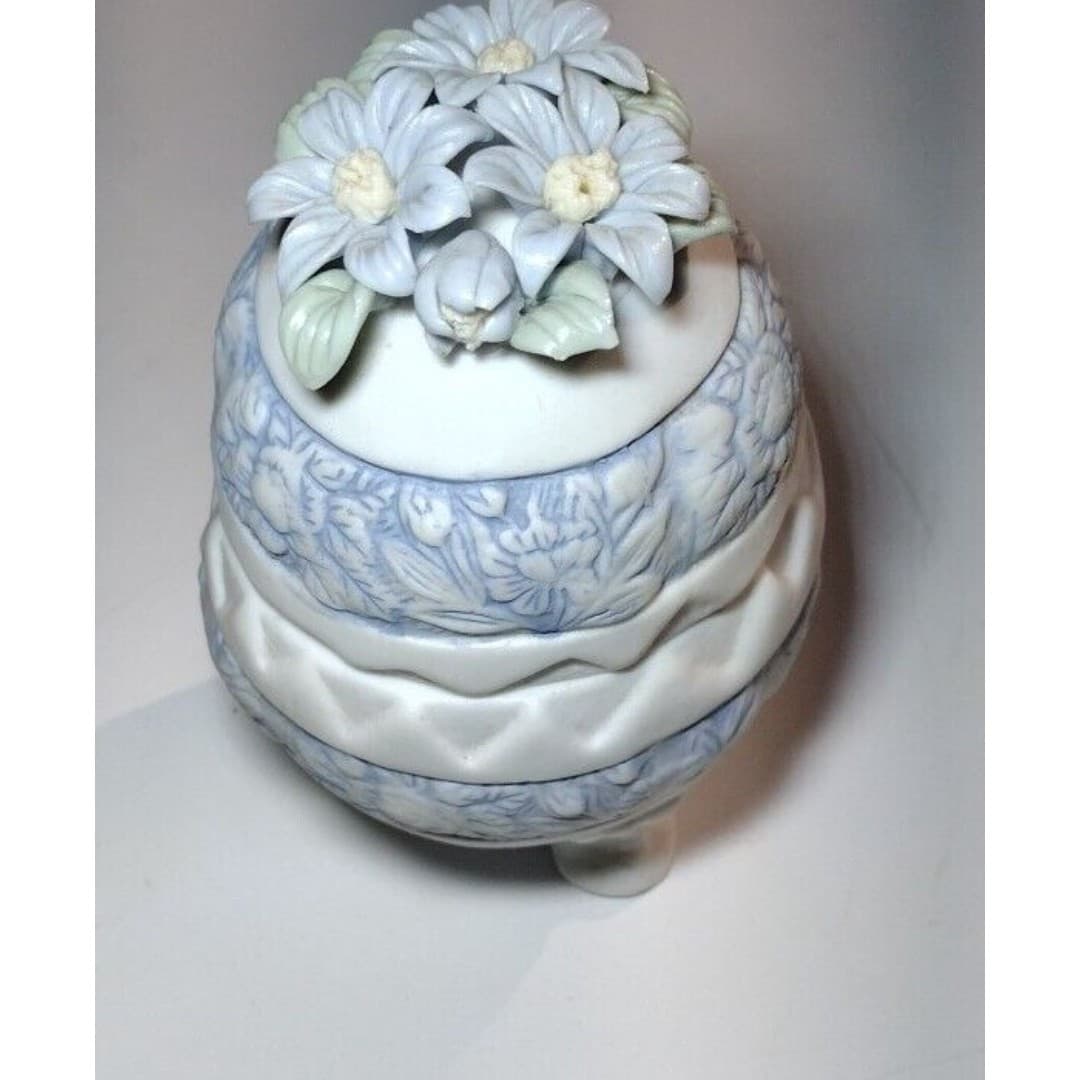 Hermitage Pottery Porcelain Egg Shaped Trinket Box Jewelry Holder - Thumbnail 2