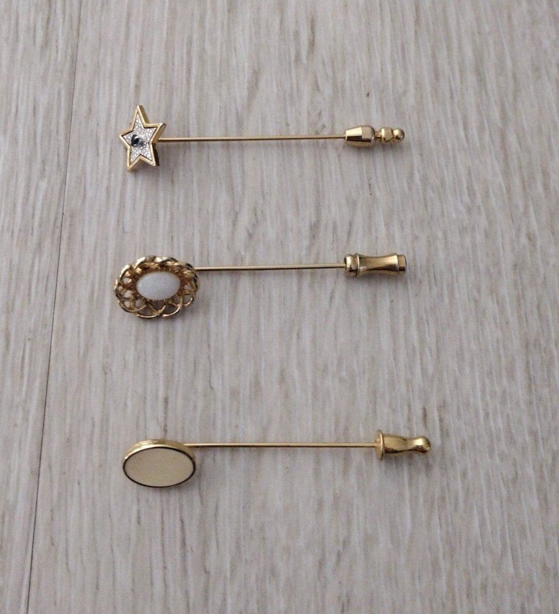 3 Vintage Gold Tone Stick Pins - Monet, Avon - Image 1