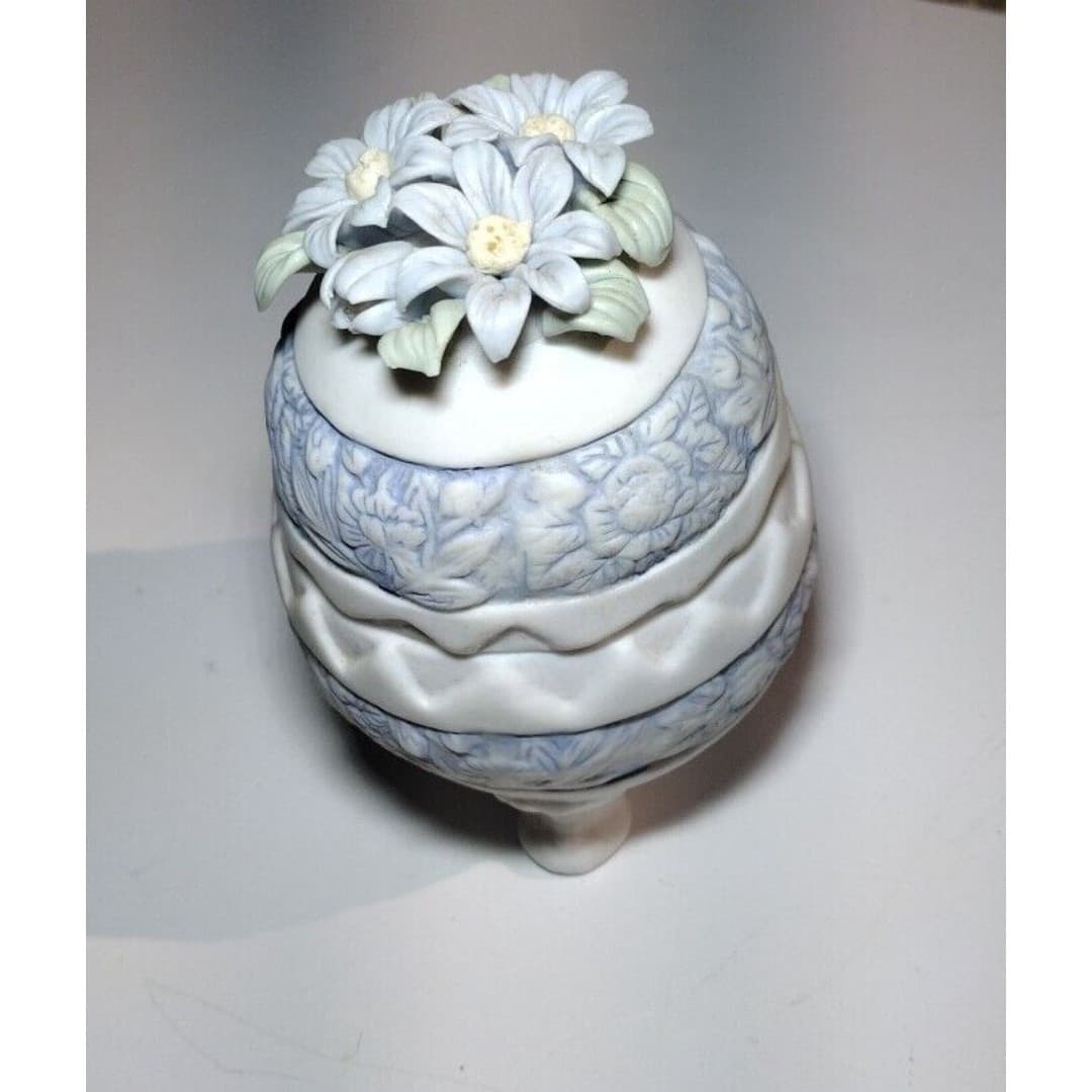 Hermitage Pottery Porcelain Egg Shaped Trinket Box Jewelry Holder - Thumbnail 3
